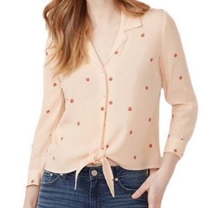 Lauren Conrad Blush Strawberry Print Tie Front Blouse